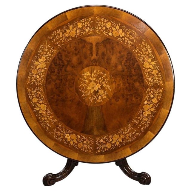 Victorian Burr Walnut Marquetry Centre Table, 1880 For Sale - Image 9 of 9