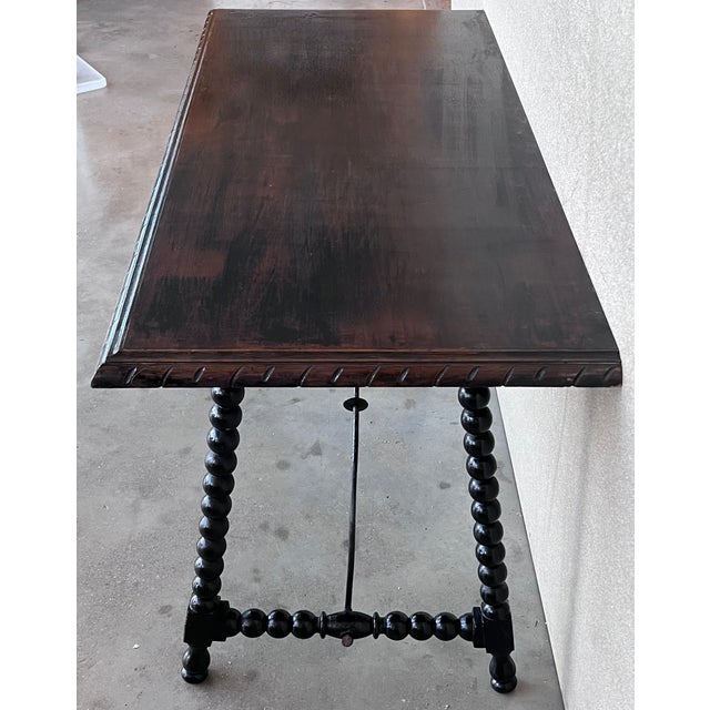 19th Spanish Walnut Side Table With Turned Legs and Iron Stretcher For Sale - Image 6 of 10