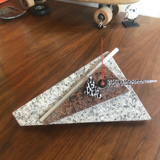 Late 20th Century Post Modern Memphis Style Stone and Aluminum Desk Clock For Sale - Image 11 of 11