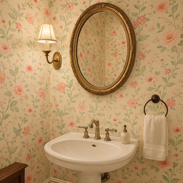 Paper Vintage 90s Pink Floral Motif Wallpaper For Sale - Image 7 of 7