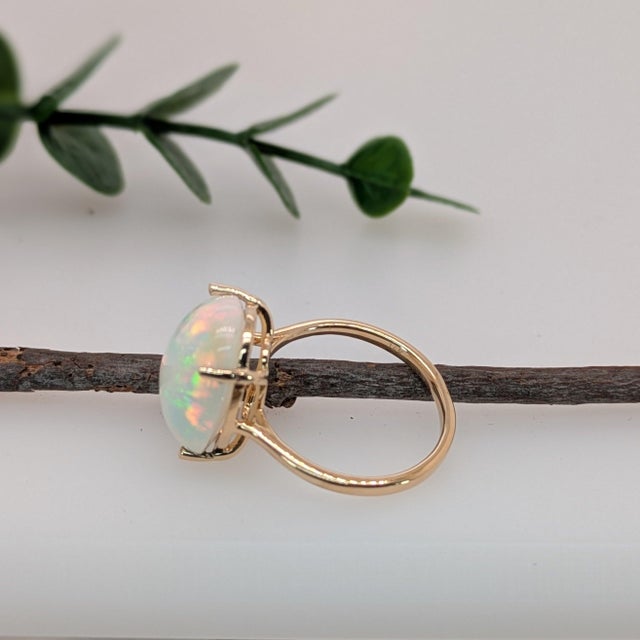 Classic Natural Opal Solitaire Ring: Solid 14k Gold, Oval 14×11mm - Fine Jewelry, Size 6.75 For Sale In Columbus - Image 6 of 7