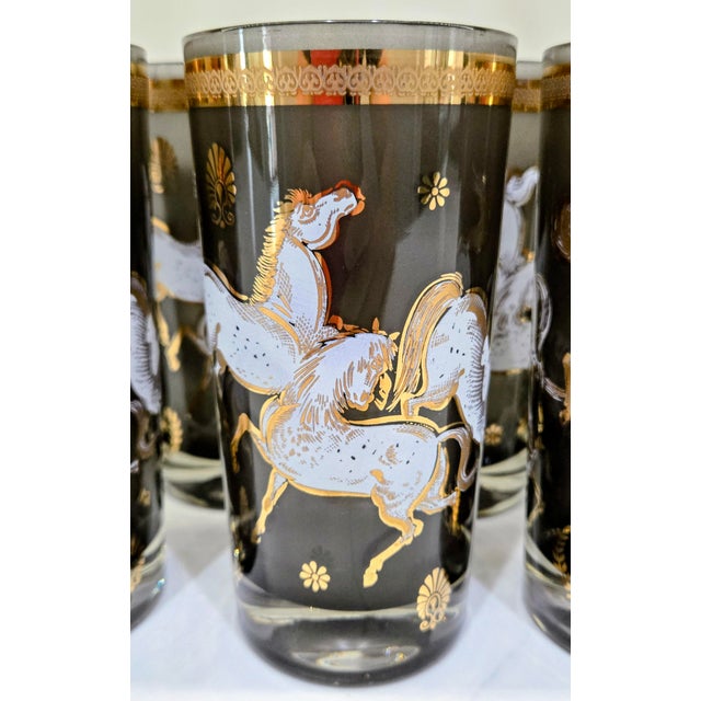 Culver Ltd. Vintage Culver-Attributed "Ming" Wild Horses Smoke Glass Highballs, Set of 8 For Sale - Image 4 of 10