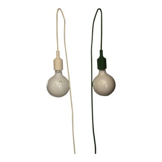 Muuto E27 Light Bulb Hanging Lights in White and Dark Green - Set of 2 For Sale