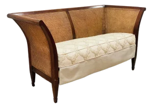 Rare Vintage 1990’s Baker Furniture ‘Milling Road’ Collection Regency Style Mahogany Sofa or Settee With Double Caned Back & Sides