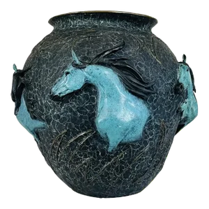 Bob Parks "Horses of the Desert" Western Bronze Oversize Vase Sculpture