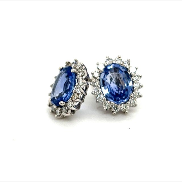Blue Natural Sapphire Diamond Earrings 14k Gold 3.2 TCW Certified For Sale - Image 8 of 12