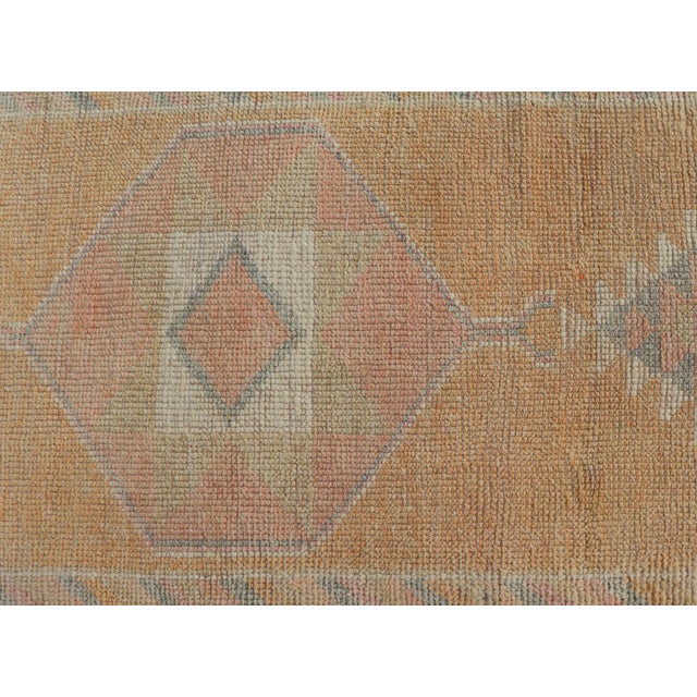 Mid 20th Century Tribal Medallion Vintage Turkish Oushak Runner in Orange, Blue and Cream For Sale - Image 5 of 11