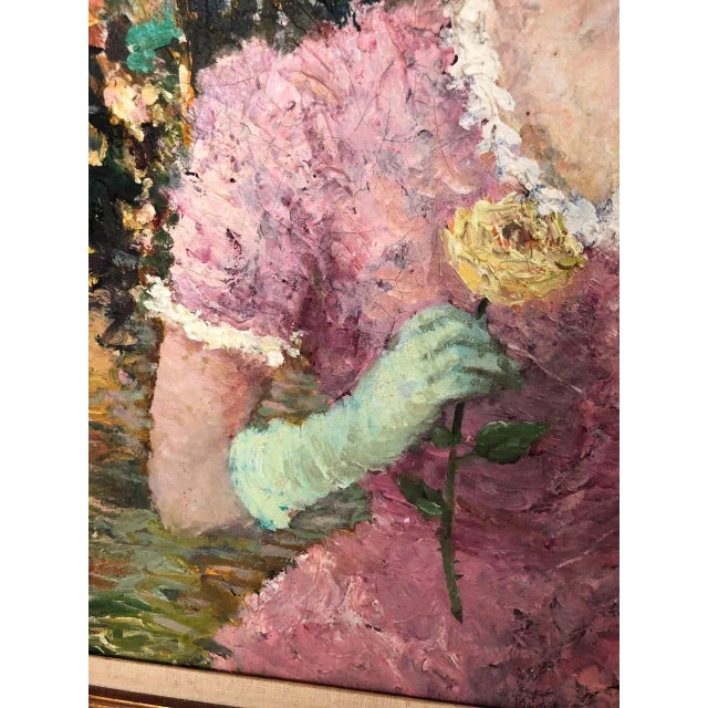 Textile Impasto Impressionist Oil on Canvas of Woman With Rose Attributed to Dietz Edzard For Sale - Image 7 of 12