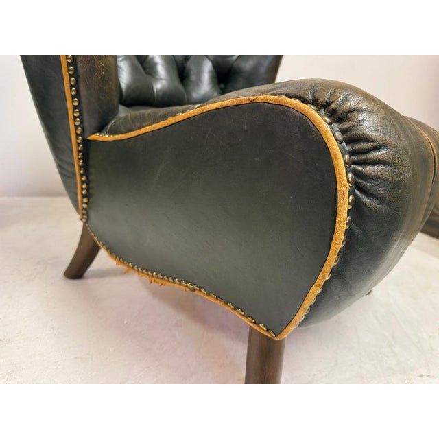 Danish Lounge Slipper Chairs in Green Patinated Leather, 1940s, Set of 2 For Sale - Image 17 of 18