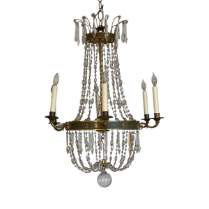 French Empire Chandelier With Crystal Swag and Rosette Detail