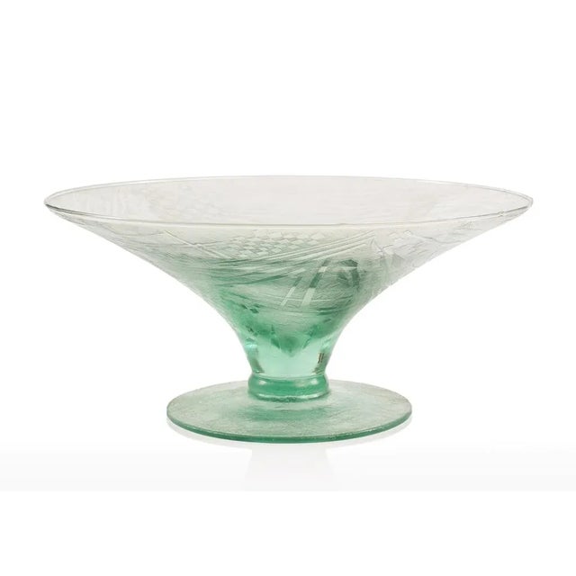 Transparent Angelo Rinaldi Acid Etched Geometrical Pattern Glass Bowl For Sale - Image 8 of 8