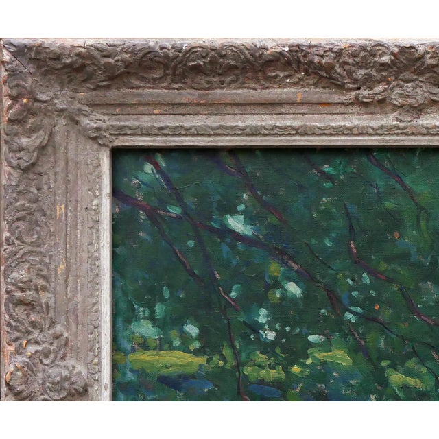 Clarence Bolton "The Brook" Green and Blue Abstract Impressionist Waterscape Painting, Mid-20th Century For Sale In Houston - Image 6 of 12