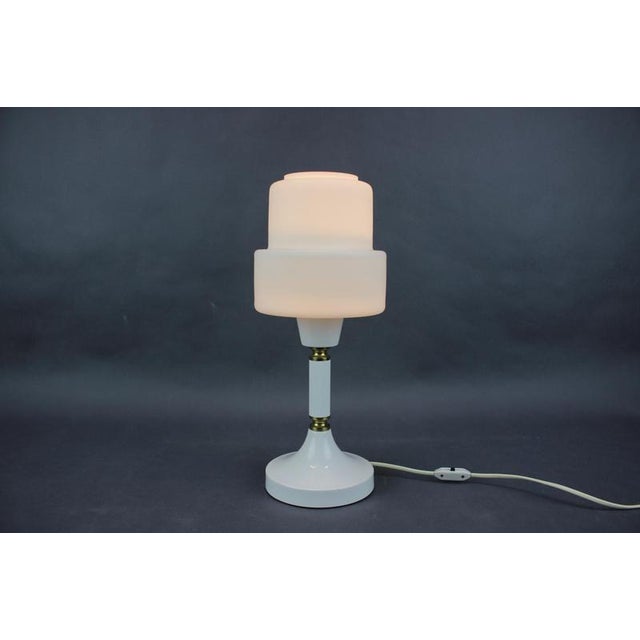 Opaline Glass and Brass Table Lamp from Drukov Brno, Former Czechoslovakia, 1970s For Sale - Image 9 of 12