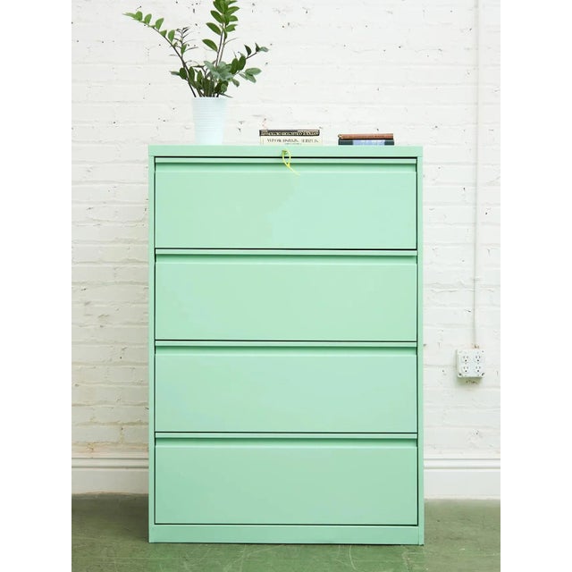 Mid 20th Century Mint Four Drawer Filing Cabinet For Sale - Image 11 of 12