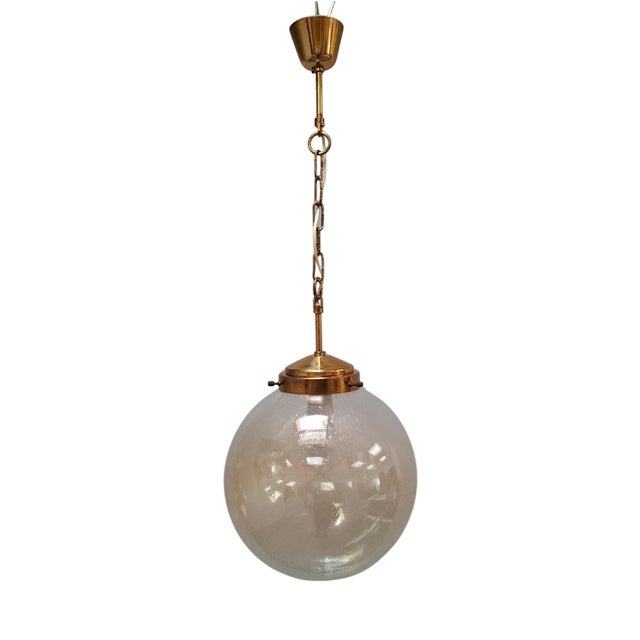 Mid-Century Modern Pendant Light in Brass and Smoked Bubble Glass by Kamenický Šenov, 1960s For Sale