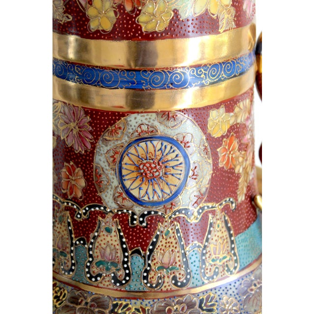 Gold Monumental 50.5" Chinese Export Royal Satsuma-Style Palace Floor Vase With Wooden Stand For Sale - Image 8 of 18