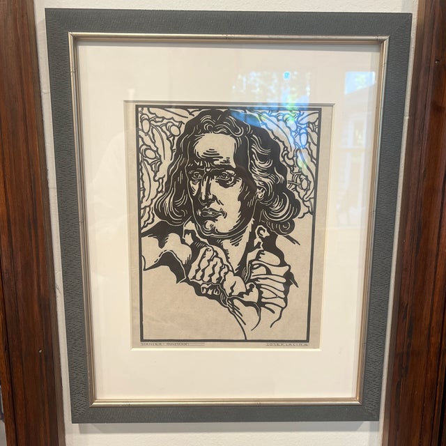 Josef Lacina Original Woodcut, a Portrait of Friedrich Schiller, European Realism Mid Century Art (Czech, 1899-1975) For Sale - Image 11 of 12