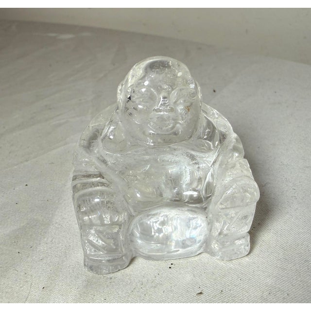 Antique Hand Carved Chinese Buddha Clear Rock Crystal Stone Sculpture Statue For Sale - Image 4 of 9