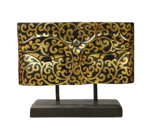 Master Wood Carved Gold Color Buddha's Eye Of Wisdom Art Panel On Stand