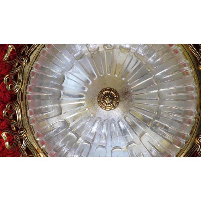 Gold Vintage Brass and Crystal Glass Ceiling Lamp from Unbekannt, 1970s For Sale - Image 8 of 8
