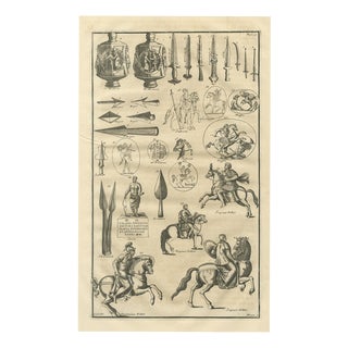 Montfaucon, Roman Swords, Spearheads and Cavalry from Trajans Column, 1722, Engraving For Sale