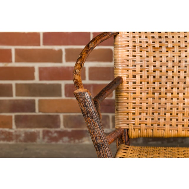 Hickory Manufacturing Company Vintage Old Hickory Hoop Settee with Woven Rattan Back and Seat For Sale - Image 4 of 12