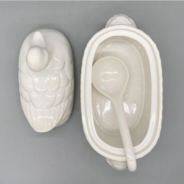 Ceramic 20th Century Farmhouse White Duck Soup Tureen With Ladle For Sale - Image 7 of 10