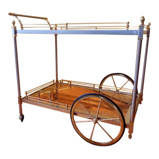 Vintage Brass and Brushed Nickel/Stainless Steel Bar Serving Cart Trolley For Sale