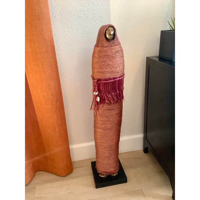 1980s Tall Southwestern Mixed-Media Figurative Sculpture With Brass Face by Naida Seibel, 37.5” H For Sale - Image 10 of 10