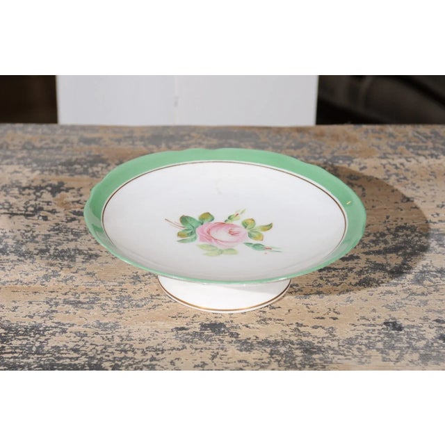 Ceramic 1880s English Victorian Floral Compote with Pink Roses, Green & Gold Trim For Sale - Image 7 of 11