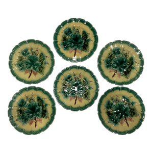 Set of 6 French Majolica Botanical Sarreguemines Plates