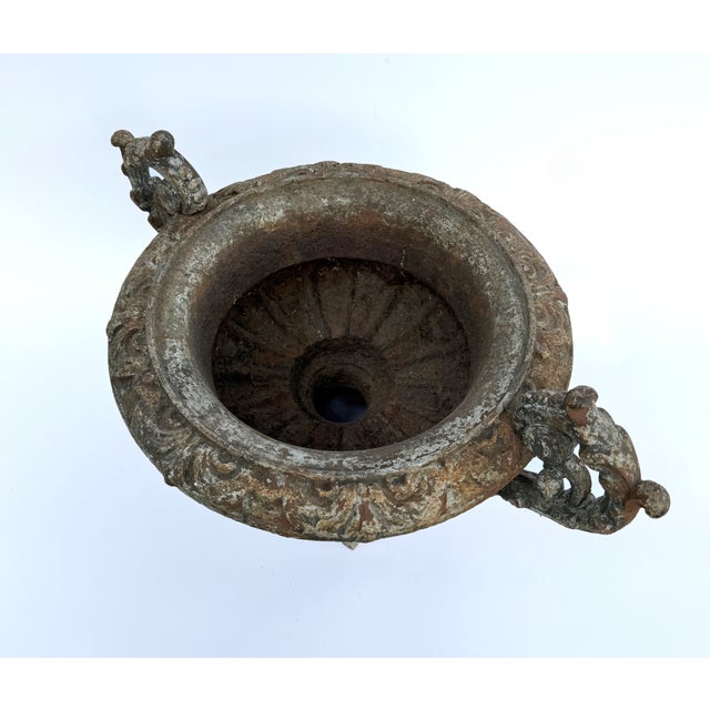 Pair of Chambord Cast Iron Urns With Weathered Patina, Circa 1850 For Sale - Image 4 of 5