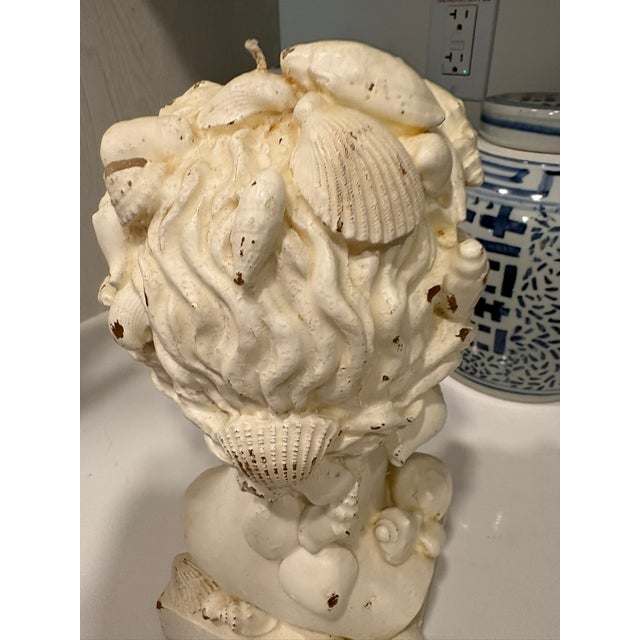 Vintage Coastal Neoclassical Wax Candle Bust With Seashells For Sale - Image 9 of 10