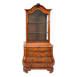 Small Antique Dutch Floral Marquetry Vitrine Cupboard For Sale