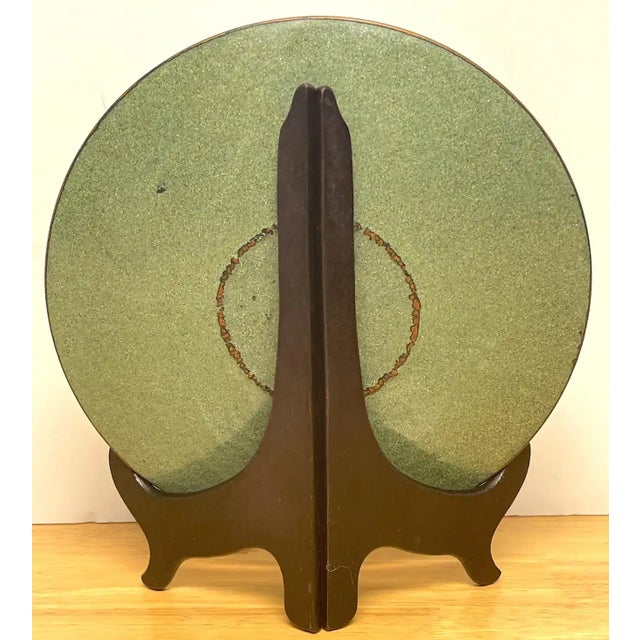 Mid 20th Century Modern Chinese Export Enamel Foo Dog Motif Charger With Stand For Sale - Image 4 of 10