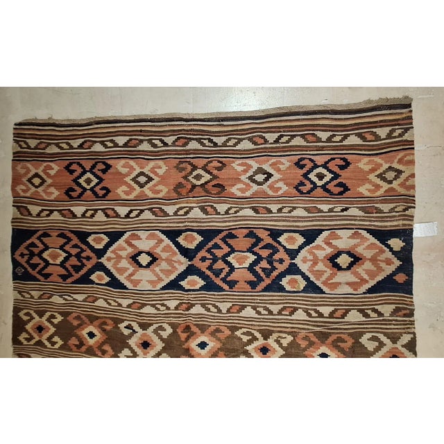 Circa 1900 Russian flat weave Killim geometric design with repetitive motifs.. The rug is 100 percent handmade flat weave...