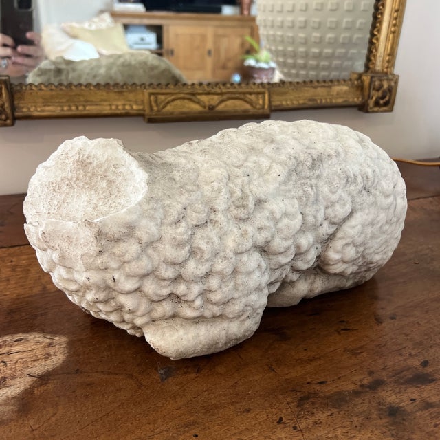Antique hand carved marble sheep sculpture As found- headless