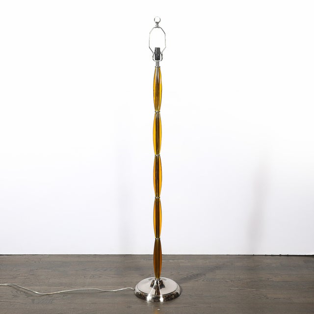 Mid 20th Century Mid-Century Modern Segmented Amber Bakelite & Brushed Chrome Floor Lamps - a Pair For Sale - Image 10 of 14
