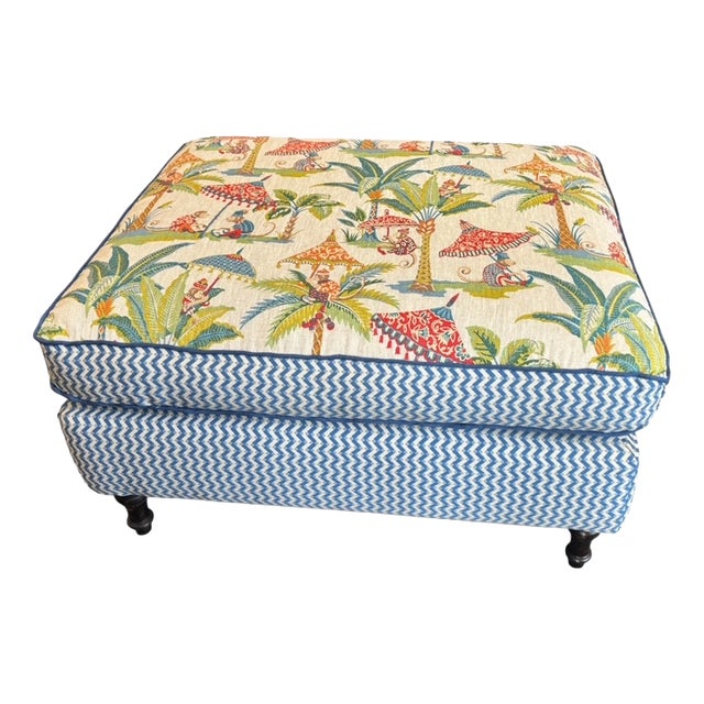 Antique Ottoman in Wood and Fabric, 1880s For Sale