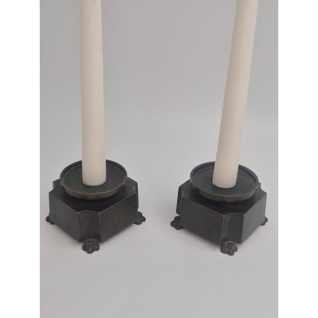 Swedish Grace Bronze Candleholders by Jacob Ängman for GAB, 1920s, Set of 2 For Sale - Image 9 of 11