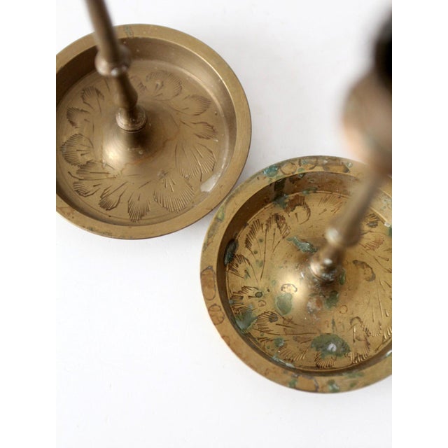 Metal Mid-Century Engraved Brass Candlesticks Holders For Sale - Image 7 of 8