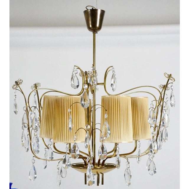 Transparent 1950s Paavo Tynell by Taito OY Crystal & Brass Chandelier For Sale - Image 8 of 12