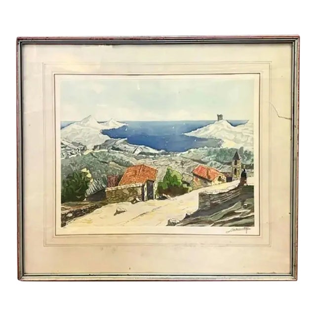 Mid Century Colored Lithograph in Silver Gilt Frame, Signed Raymond Giovanetti, Signed For Sale