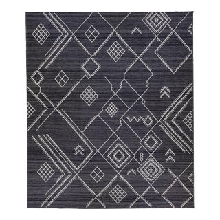 Early 21st Century Oversize Modern Kilim Flatweave Wool Rug With Dark Gray Field by Apaadana For Sale