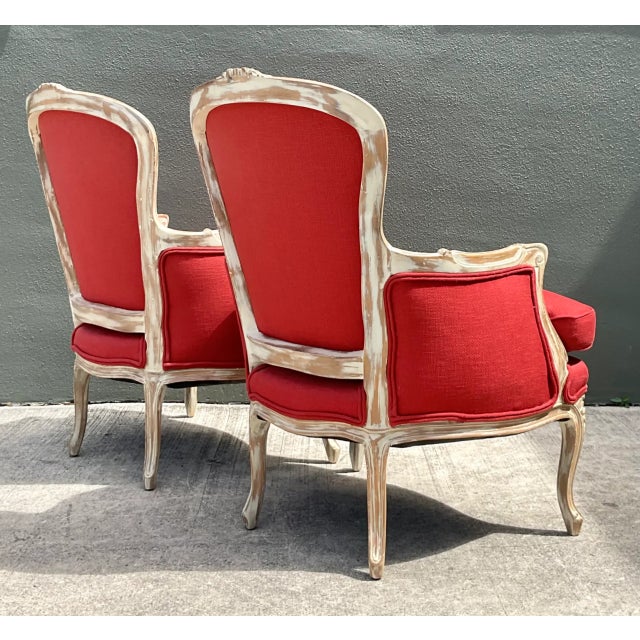 Mid 20th Century Vintage Carved Wood Upholstered Bergere Chairs - A Pair For Sale - Image 5 of 12