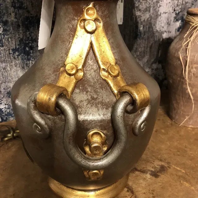 Italian Hand Painted Ceramic Lamp With Shade For Sale - Image 11 of 12