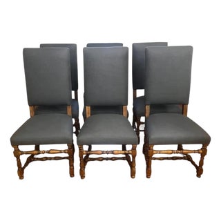 Set of 6 Newly Reupholstered Restoration Hardware 1890 English Baroque Dining Chairs For Sale
