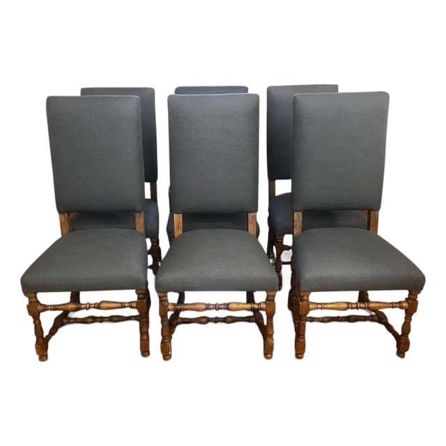 Set of 6 Newly Reupholstered Restoration Hardware 1890 English Baroque Dining Chairs For Sale