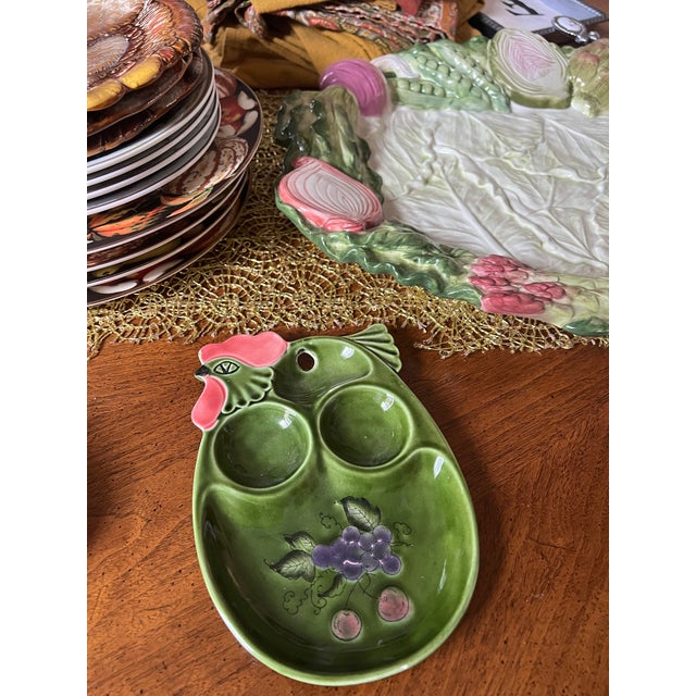 Vintage Green Ceramic Deviled Egg Chicken Plate For Sale - Image 4 of 8
