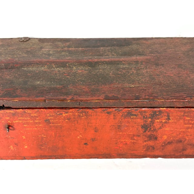 Early 20th Century Farmhouse Red Dovetail Trunk Box For Sale - Image 6 of 17